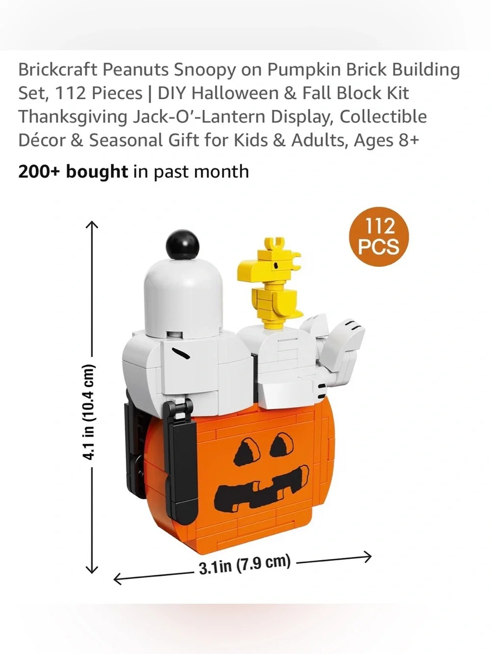 Brick Craft Peanuts Snoopy on Pumpkin Building Set Orange & White New in Box